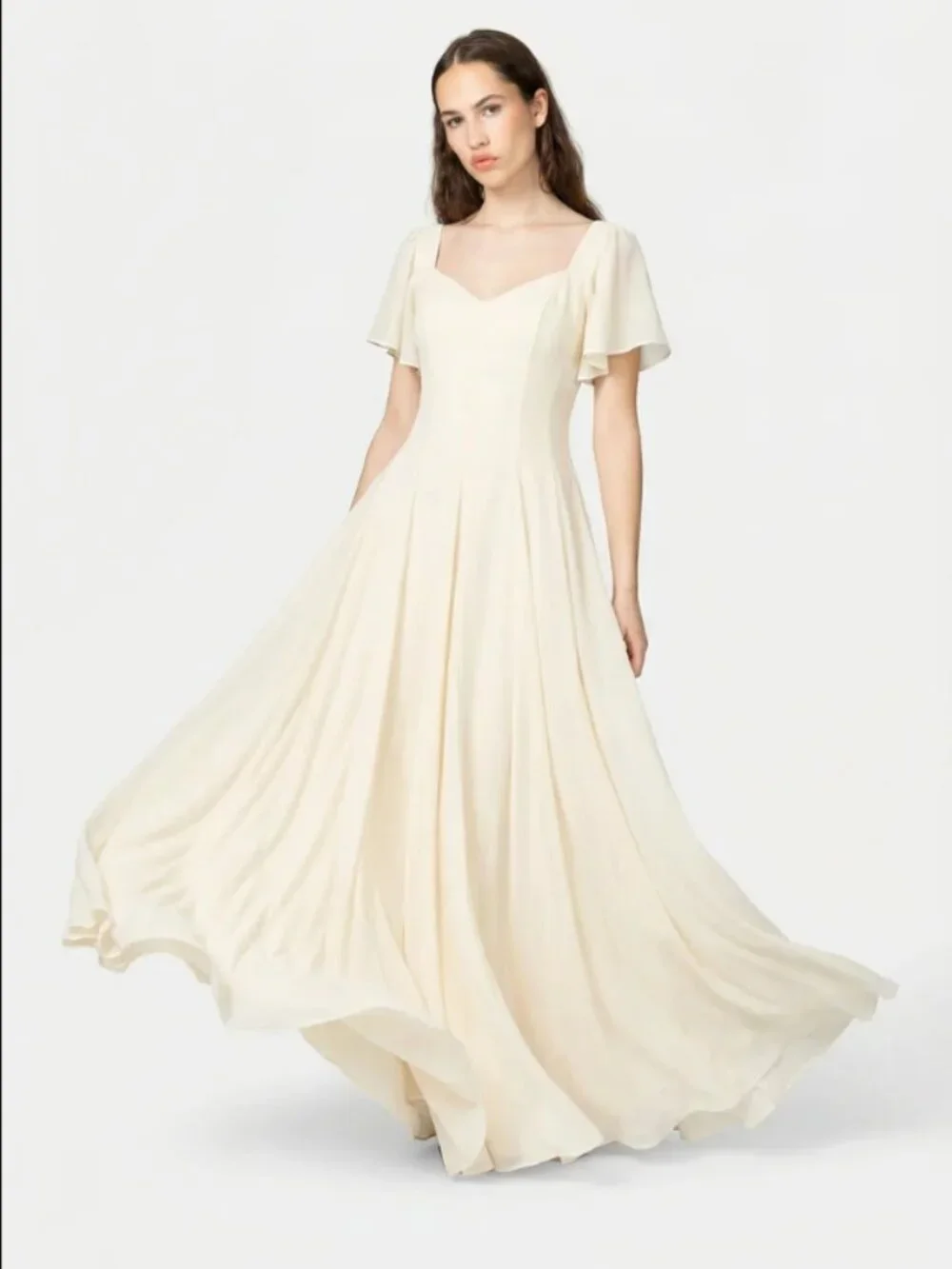 Murlong Cres - Alette Maxi Dress Flutter Sleeves - Ivory - Brand New/Never Worn